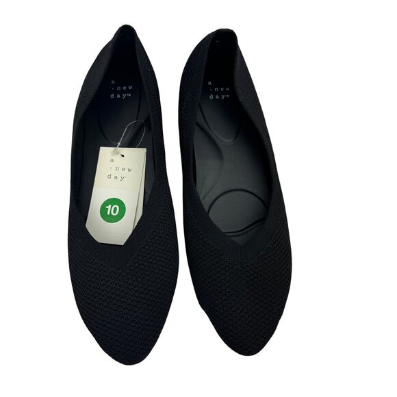 A New Day Claire Black Mesh Knit Ballet Flats Size 10 Pointed Toe Slip-On Shoes - Picture 1 of 7